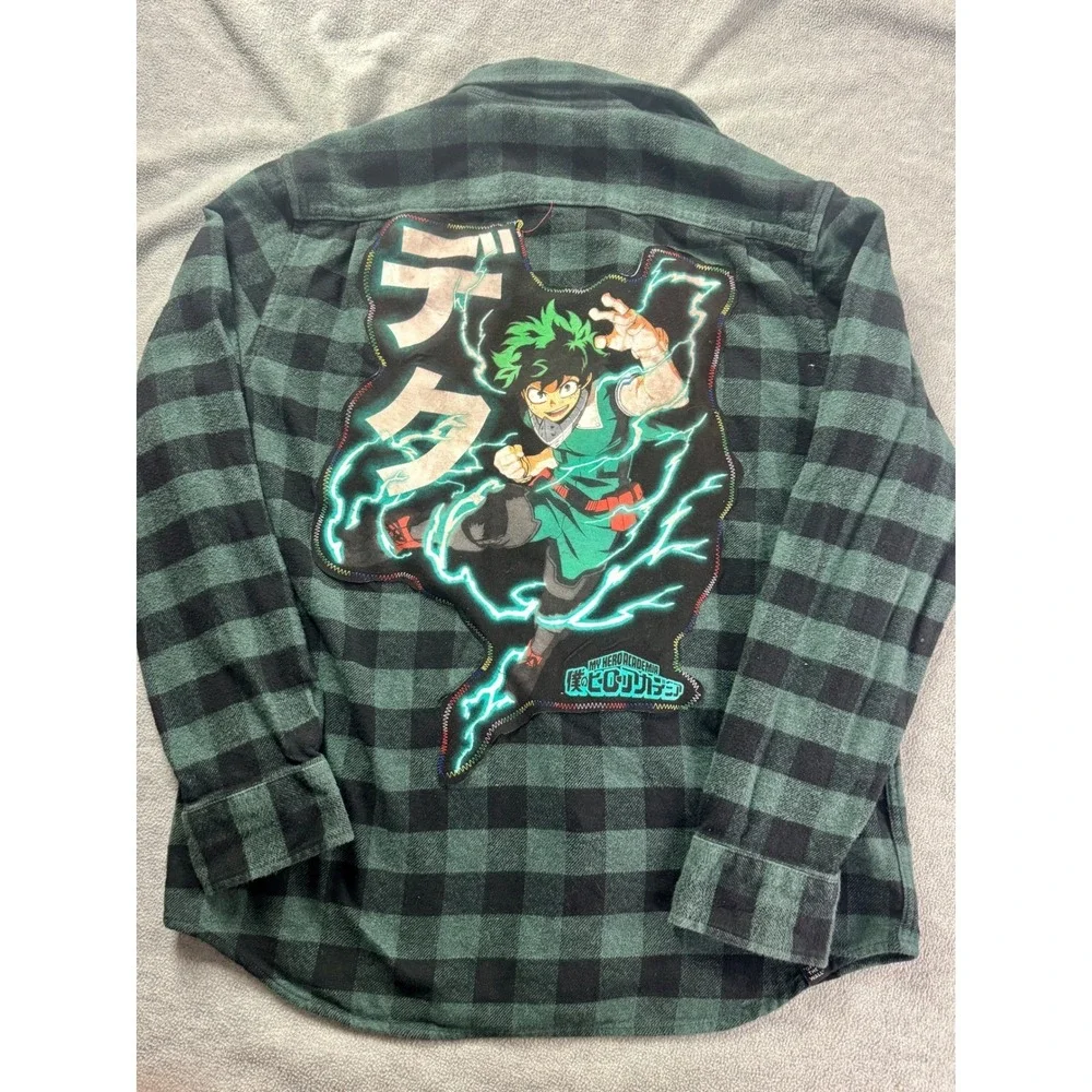 Vans My Hero Academia Deku Custom Plaid Flannel Shirt Mens Large‎ Green Black